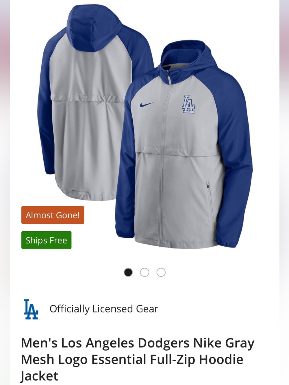 Men’s Los Angeles Dodgers Nike Gray Mesh Logo Essential Full-Zip Hoodie Jacket